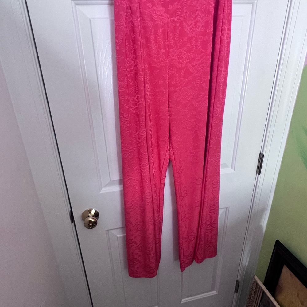 Elegant Embossed Pink Women's Wide Leg Pants